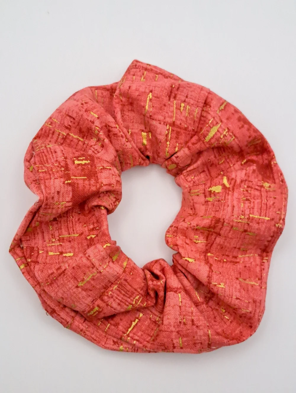 Coral Gold-Accent Scrunchie Cotton Hair Tie Elastic Band - Women Accessories